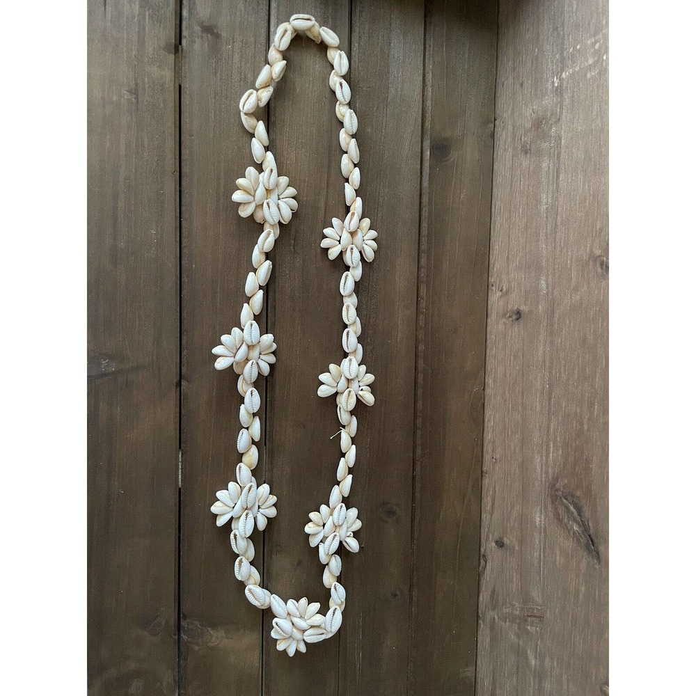 Vintage Shell Lei - Necklace - Rare LARGE Shell Flowers - Hawaiian Wedding - 32”